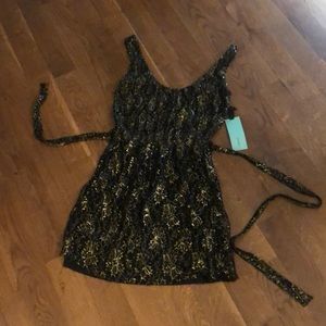 Jaloux black and gold lace mini dress